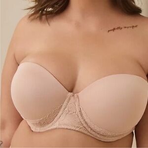 TORRID Curve Lace Nude Strapless Push-Up Lace Sling Straight Back Bra 42C